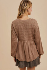509 Broadway Long Sleeve V-Neck Babydoll Sweater