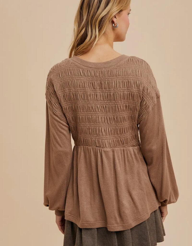 509 Broadway Long Sleeve V-Neck Babydoll Sweater