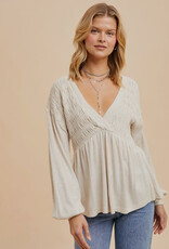 509 Broadway Long Sleeve V-Neck Babydoll Sweater