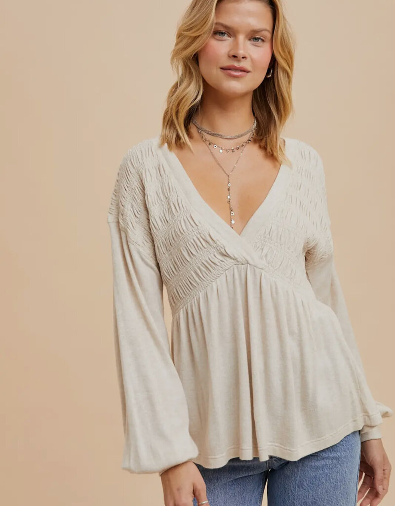 509 Broadway Long Sleeve V-Neck Babydoll Sweater