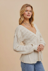 509 Broadway Long Sleeve V-Neck Babydoll Sweater