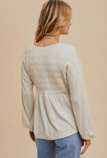 509 Broadway Long Sleeve V-Neck Babydoll Sweater