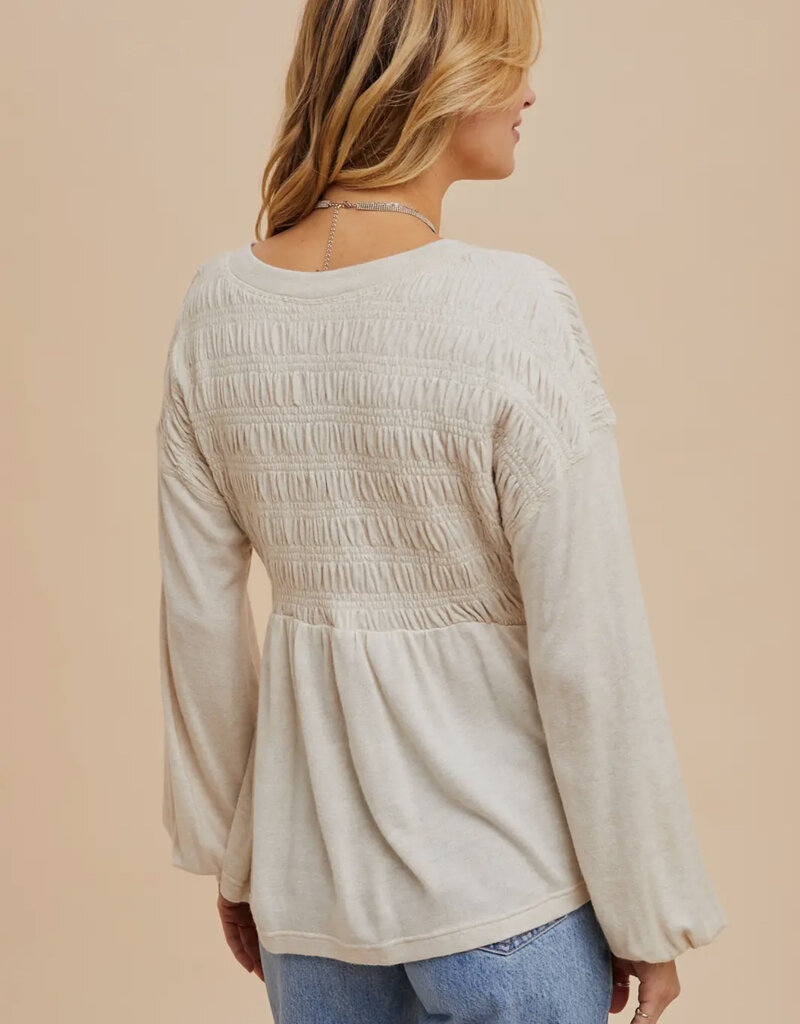 509 Broadway Long Sleeve V-Neck Babydoll Sweater