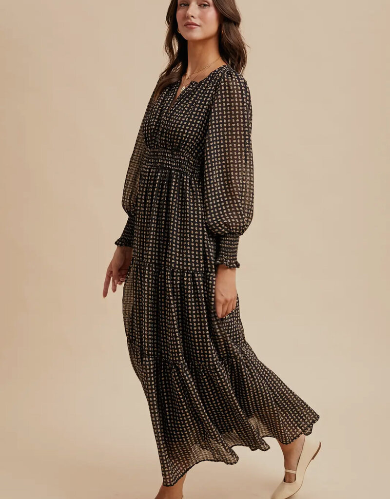 509 Broadway Notched Collar Maxi Dress