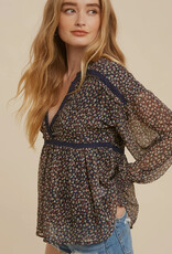 509 Broadway Lace Inset Floral Chiffon Blouse