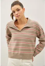 509 Broadway Striped Polo Collared Sweater