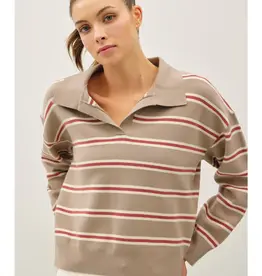 509 Broadway Striped Polo Collared Sweater