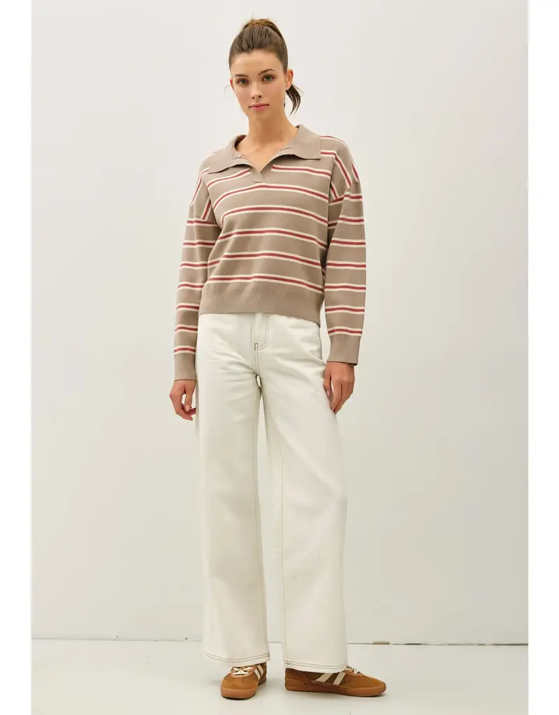 509 Broadway Striped Polo Collared Sweater