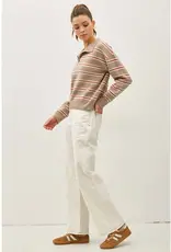 509 Broadway Striped Polo Collared Sweater