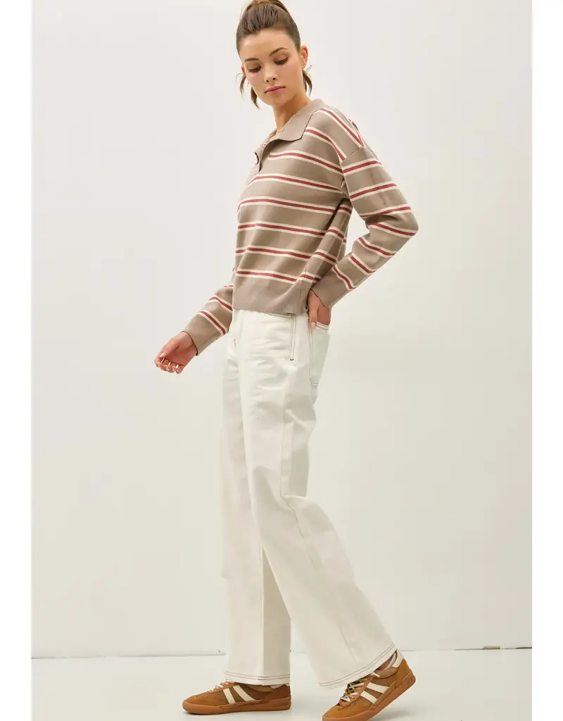 509 Broadway Striped Polo Collared Sweater