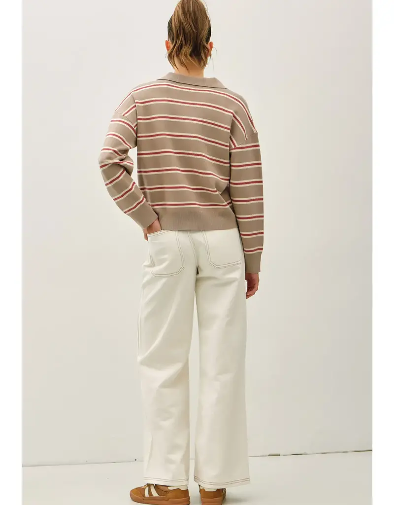 509 Broadway Striped Polo Collared Sweater