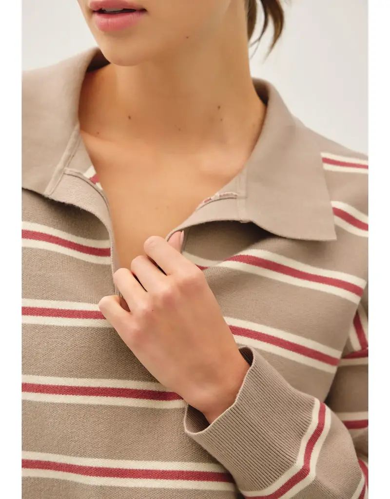 509 Broadway Striped Polo Collared Sweater