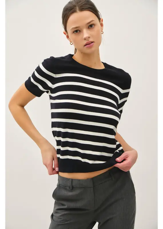 509 Broadway Classic Stripe S/S Sweater