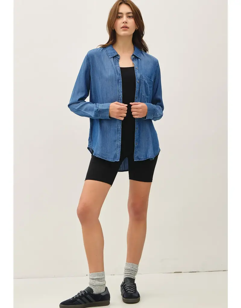 509 Broadway Denim Long Sleeve Tencel Button Up
