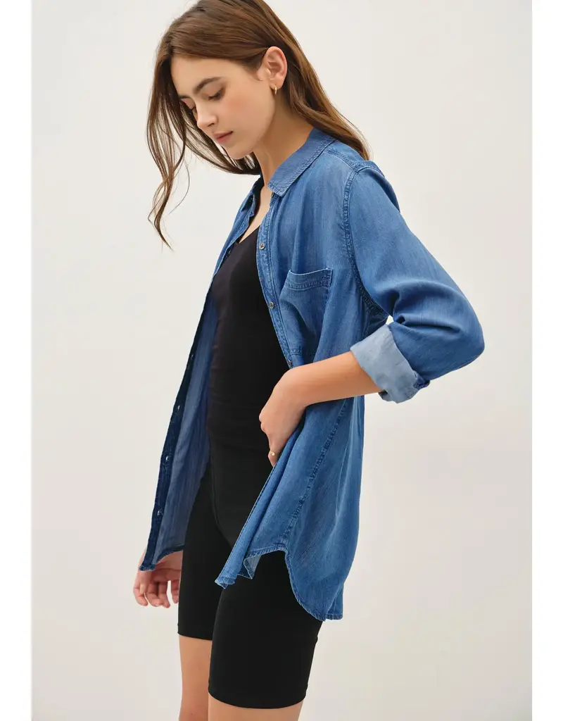 509 Broadway Denim Long Sleeve Tencel Button Up