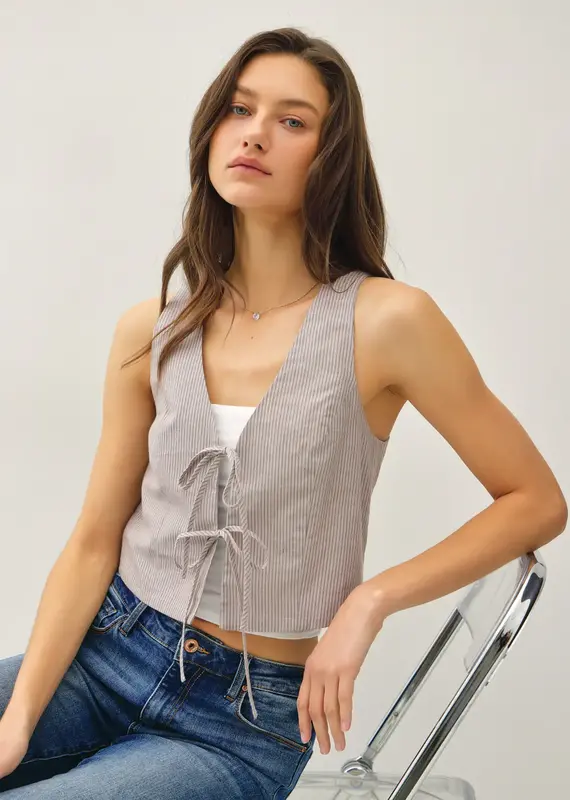 509 Broadway Pinstripe Cotton Vest Top
