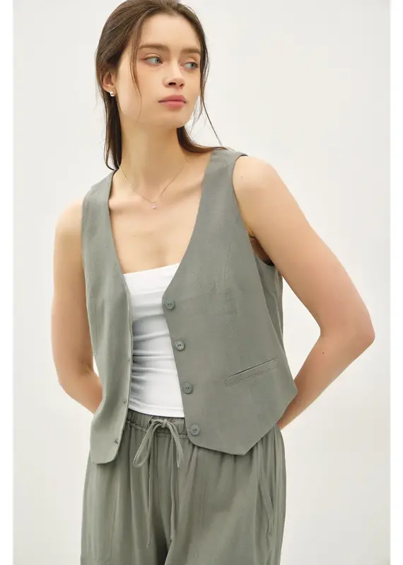 509 Broadway Classic Button Down Linen Vest