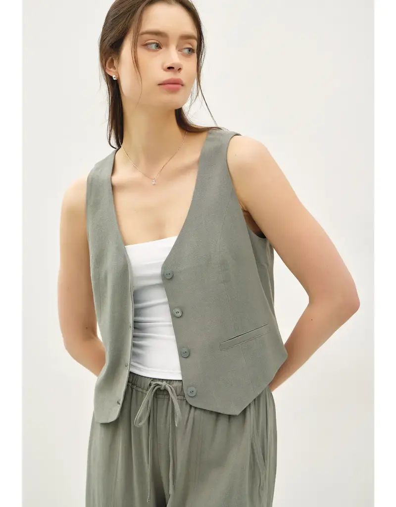 509 Broadway Classic Button Down Linen Vest