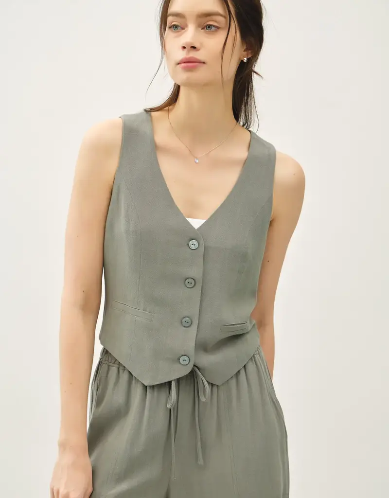 509 Broadway Classic Button Down Linen Vest