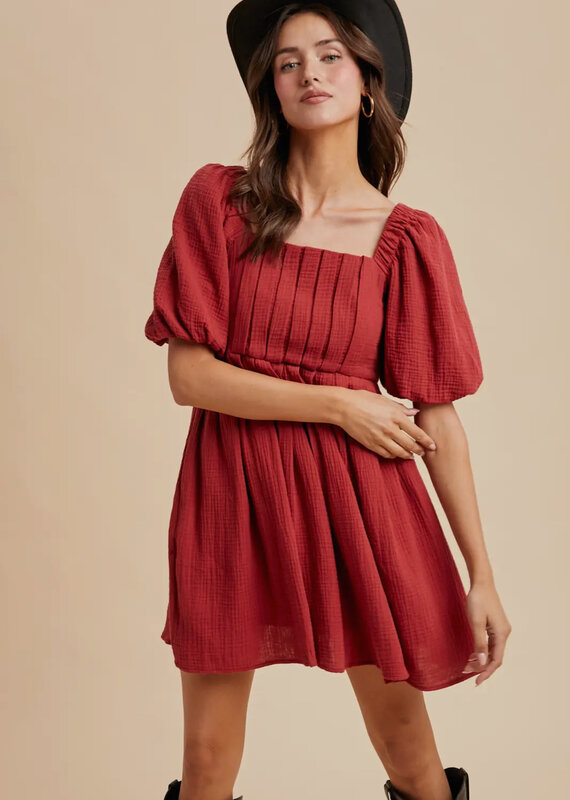 509 Broadway Cotton Box Pleat Mini Dress