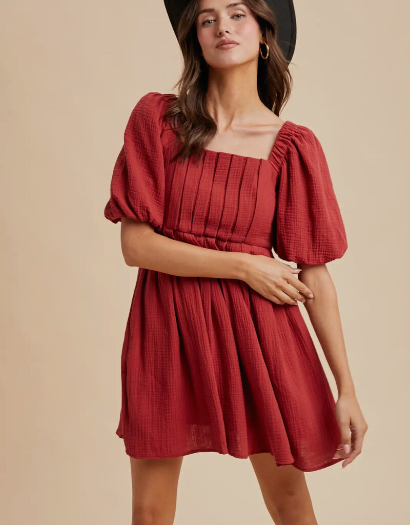 509 Broadway Cotton Box Pleat Mini Dress