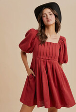 509 Broadway Cotton Box Pleat Mini Dress