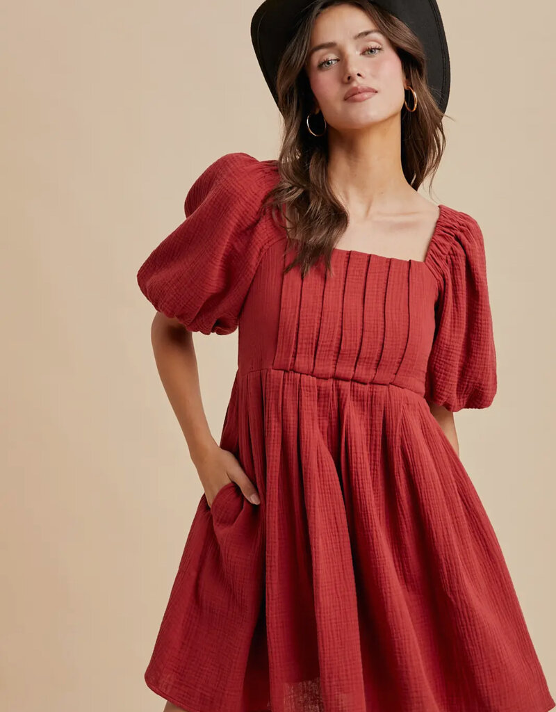 509 Broadway Cotton Box Pleat Mini Dress