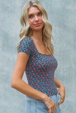 509 Broadway Square Neck S/S Floral Top