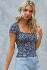509 Broadway Square Neck S/S Floral Top