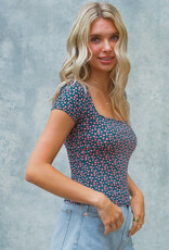509 Broadway Square Neck S/S Floral Top