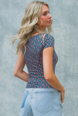 509 Broadway Square Neck S/S Floral Top