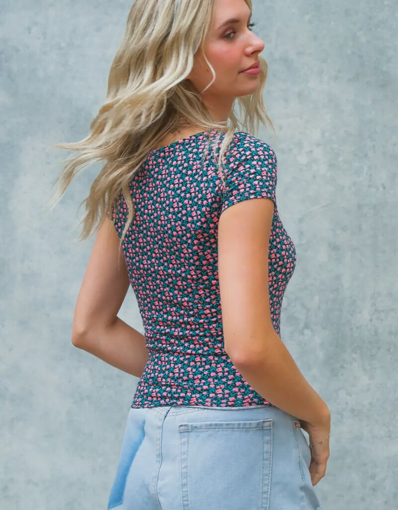 509 Broadway Square Neck S/S Floral Top