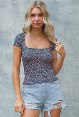 509 Broadway Square Neck S/S Floral Top