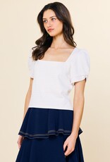 509 Broadway Knit Stripe Puff Sleeve Top
