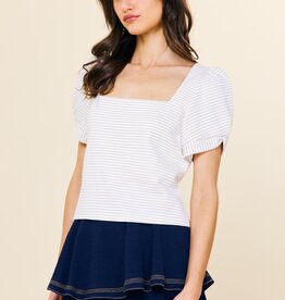 509 Broadway Knit Stripe Puff Sleeve Top