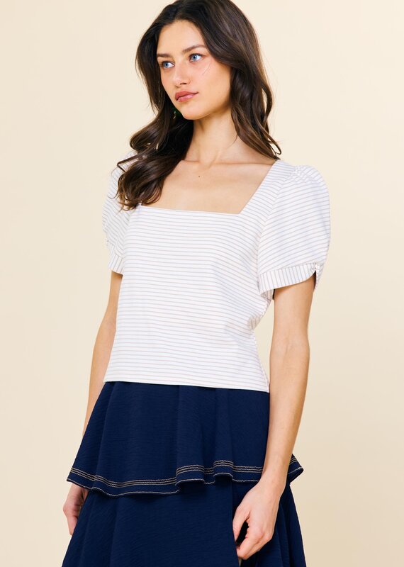 509 Broadway Knit Stripe Puff Sleeve Top