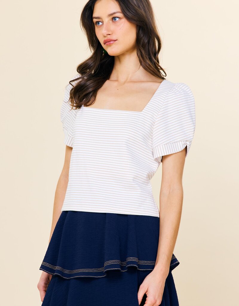 509 Broadway Knit Stripe Puff Sleeve Top
