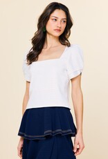 509 Broadway Knit Stripe Puff Sleeve Top