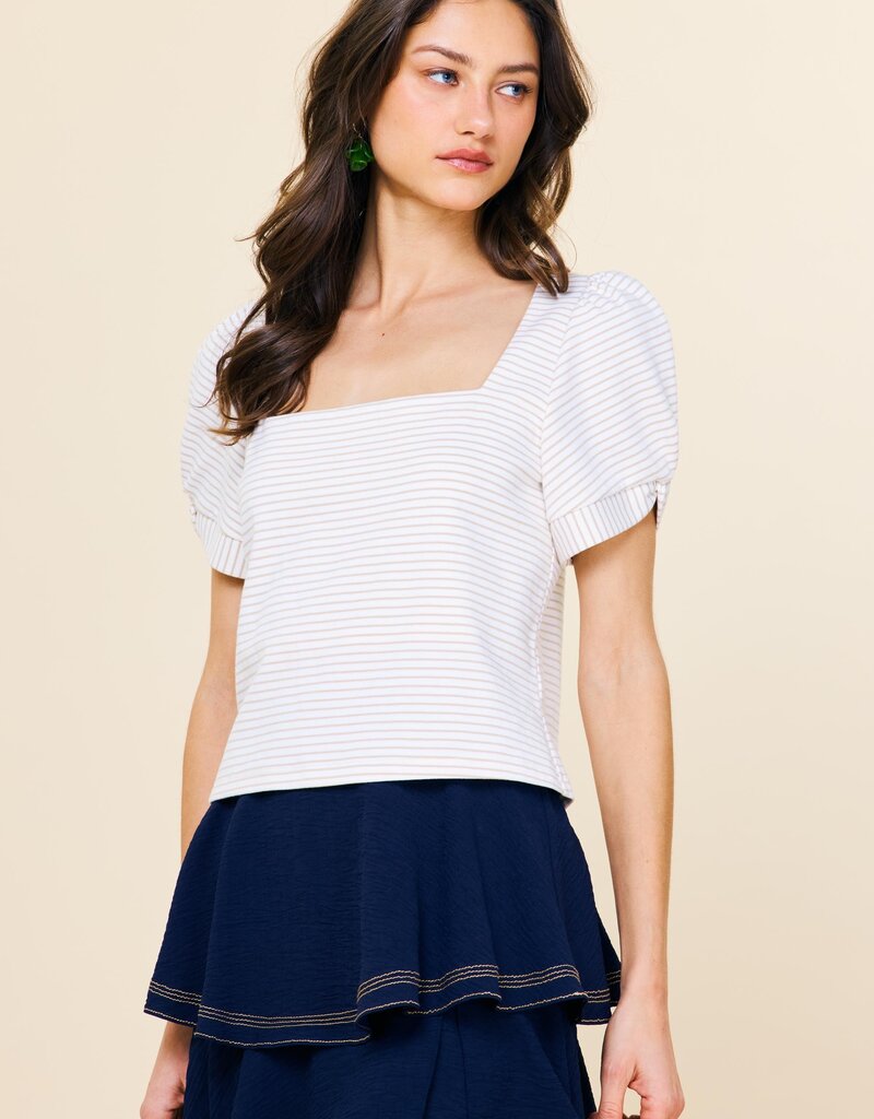509 Broadway Knit Stripe Puff Sleeve Top