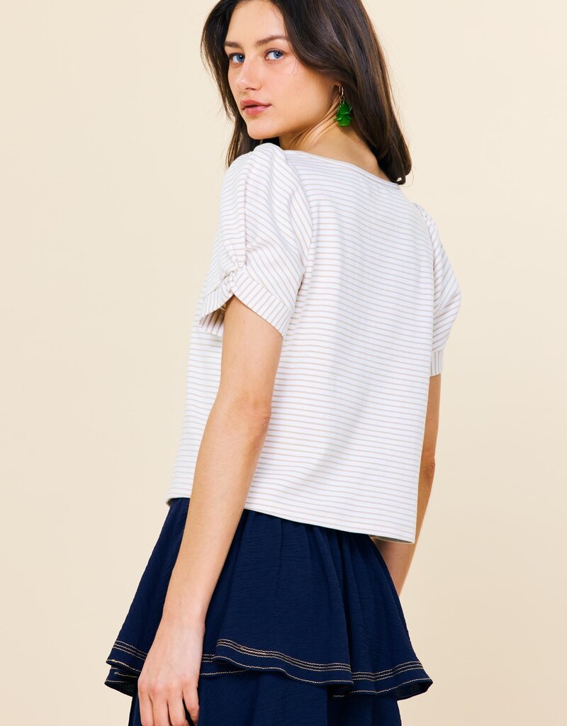509 Broadway Knit Stripe Puff Sleeve Top