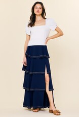 509 Broadway Knit Stripe Puff Sleeve Top