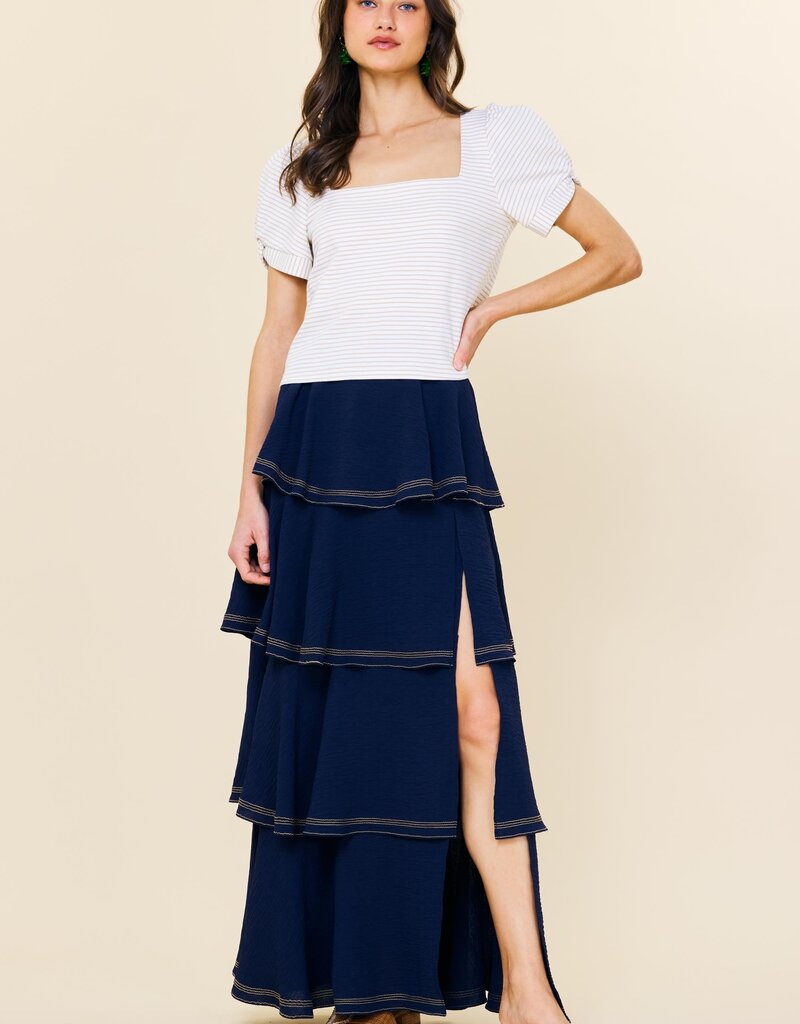 509 Broadway Knit Stripe Puff Sleeve Top