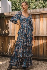 509 Broadway Printed Satin Tiered Maxi Dress