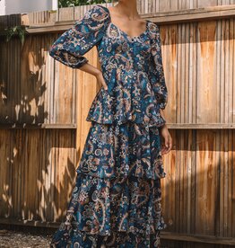 509 Broadway Printed Satin Tiered Maxi Dress