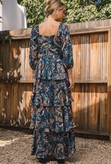 509 Broadway Printed Satin Tiered Maxi Dress
