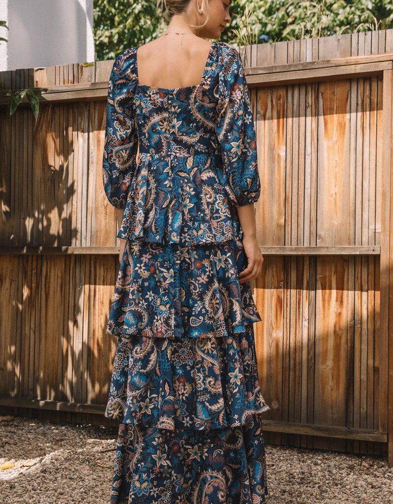 509 Broadway Printed Satin Tiered Maxi Dress