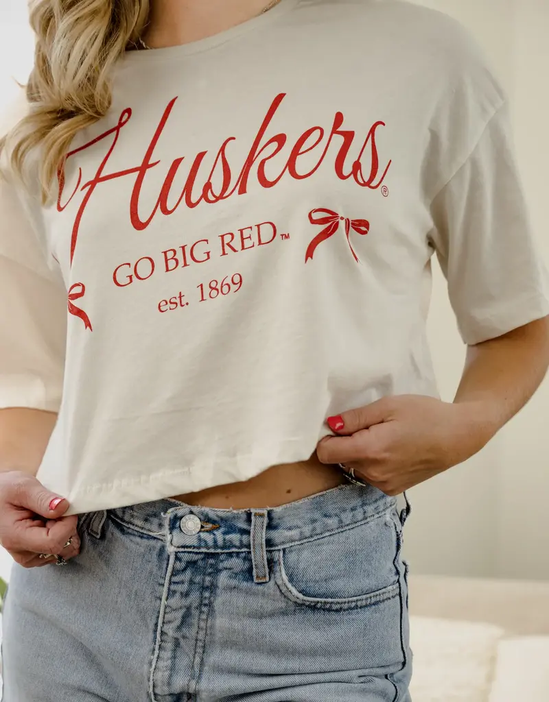 509 Broadway Nebraska Huskers Bow Off Crop Tee