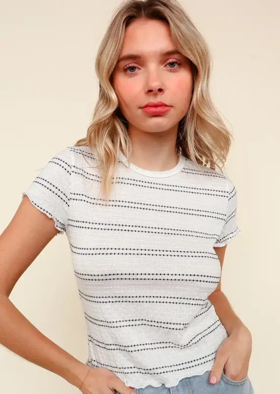 509 Broadway Textured Stripe S/S Top
