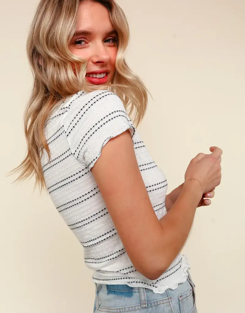 509 Broadway Textured Stripe S/S Top