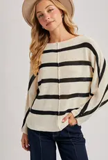 509 Broadway Sheer Striped Oversize Knit Pullover